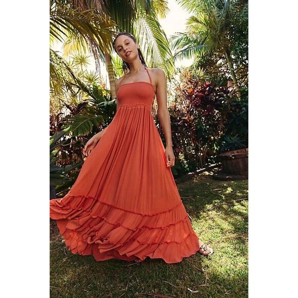 Free People Endless Summer Extratropical Maxi Dress Size Small Orange - Picture 1 of 13